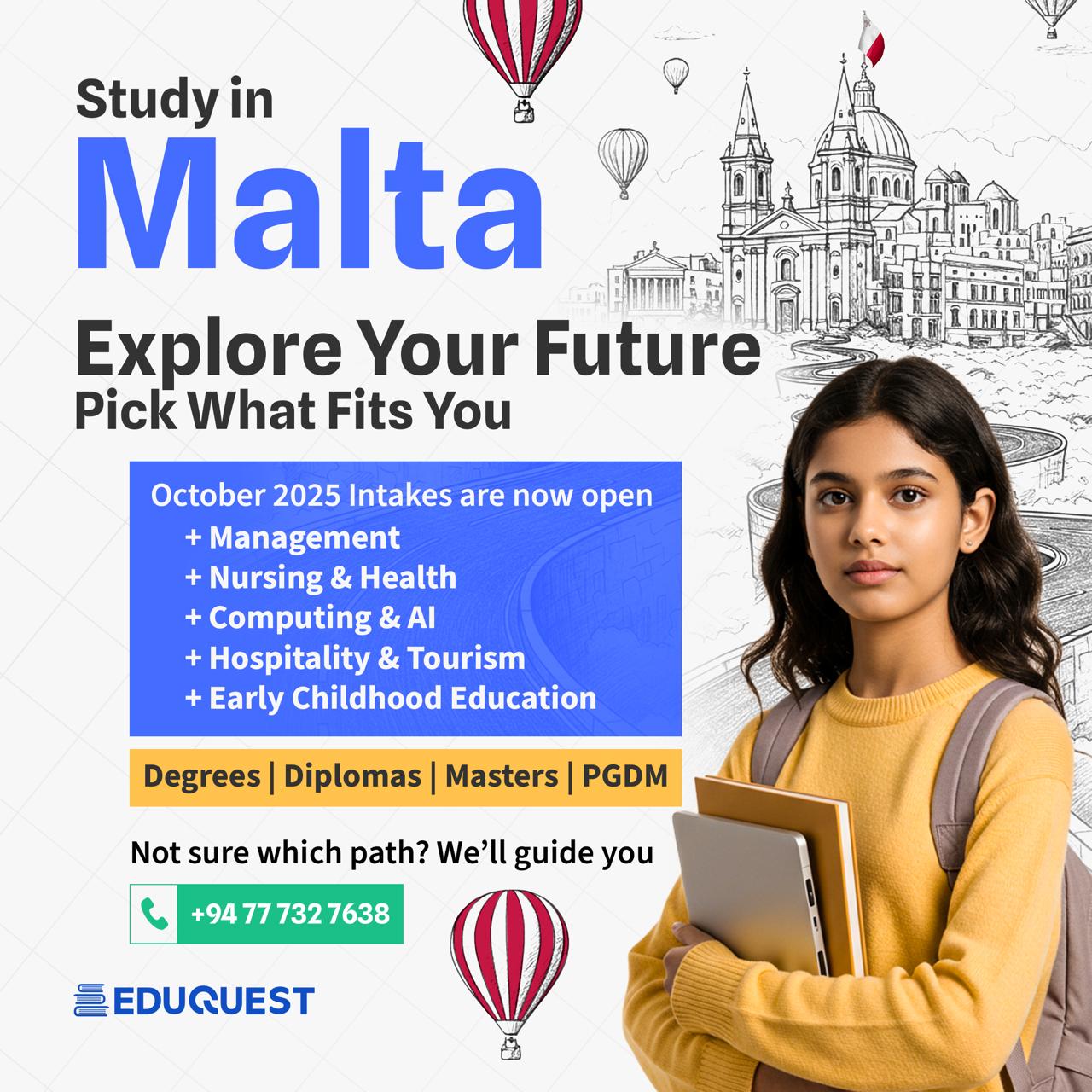 Dreaming of studying in Europe? 👩🏼‍🎓  Explore your future with top programs in Malta - now open for 2026 intake!