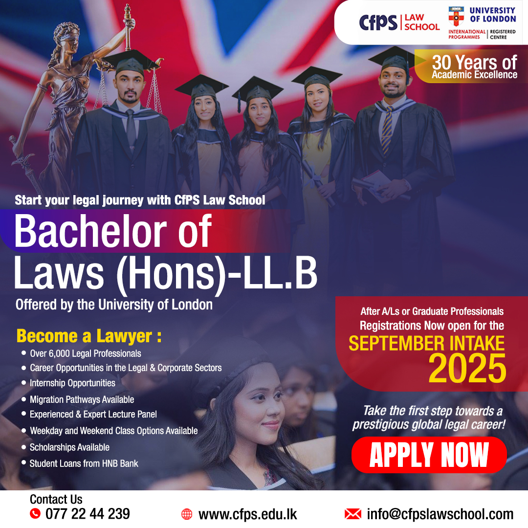 Earn the world’s most prestigious Law Degree - the LLB from the University of London, right here in Sri Lanka with CfPS Law School!