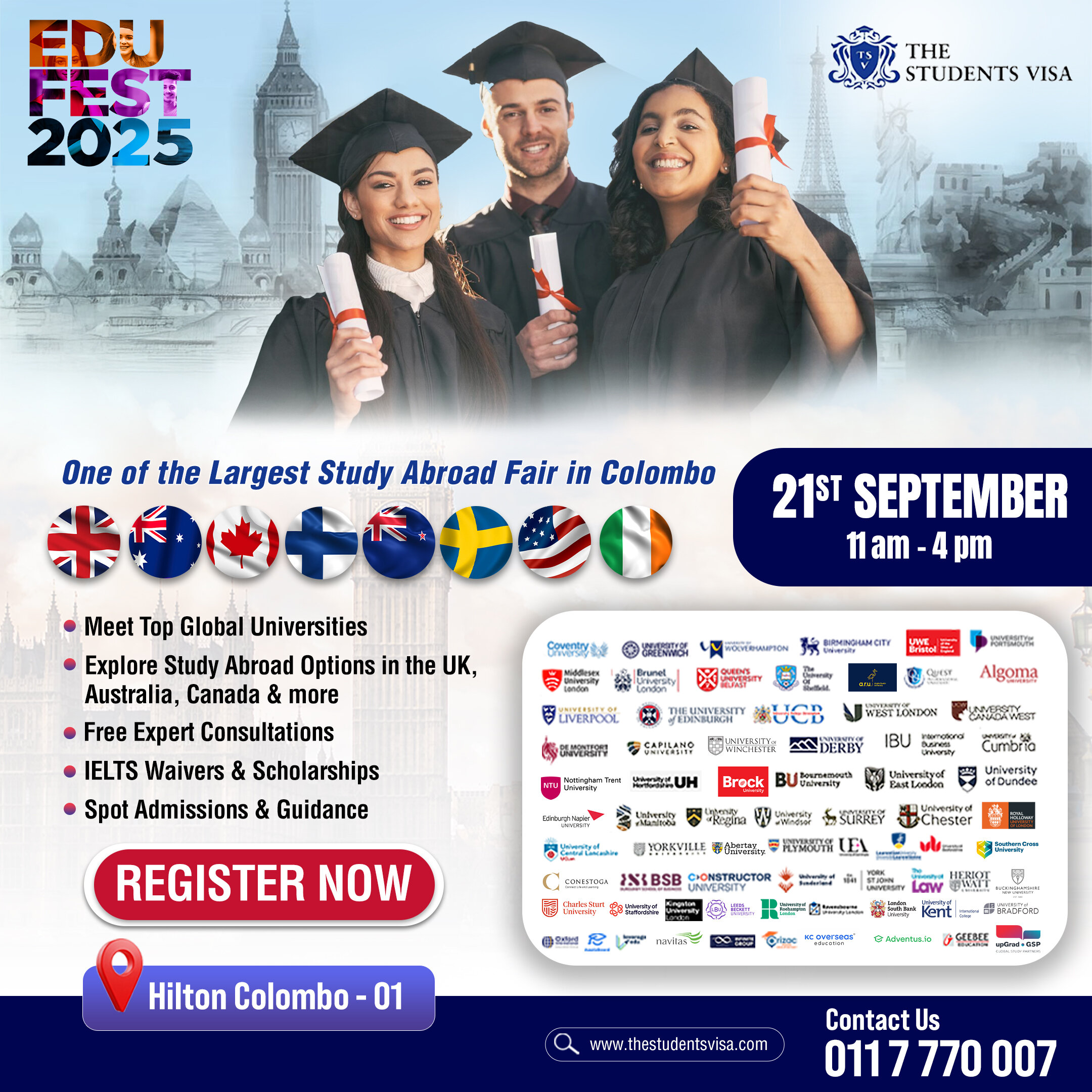 Join Edu Fest 2025: Explore Global Study Opportunities | 21st Sept, Hilton Colombo 01