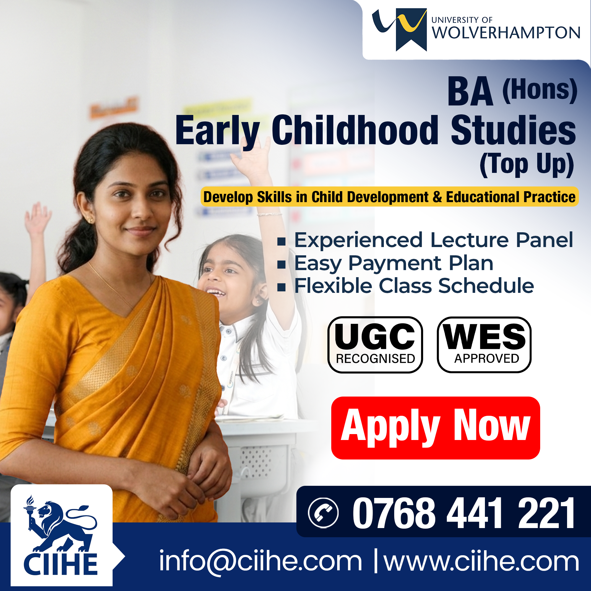 Study BA (Hons) Early Childhood Studies (Top Up) with University of Wolverhampton at CIIHE!